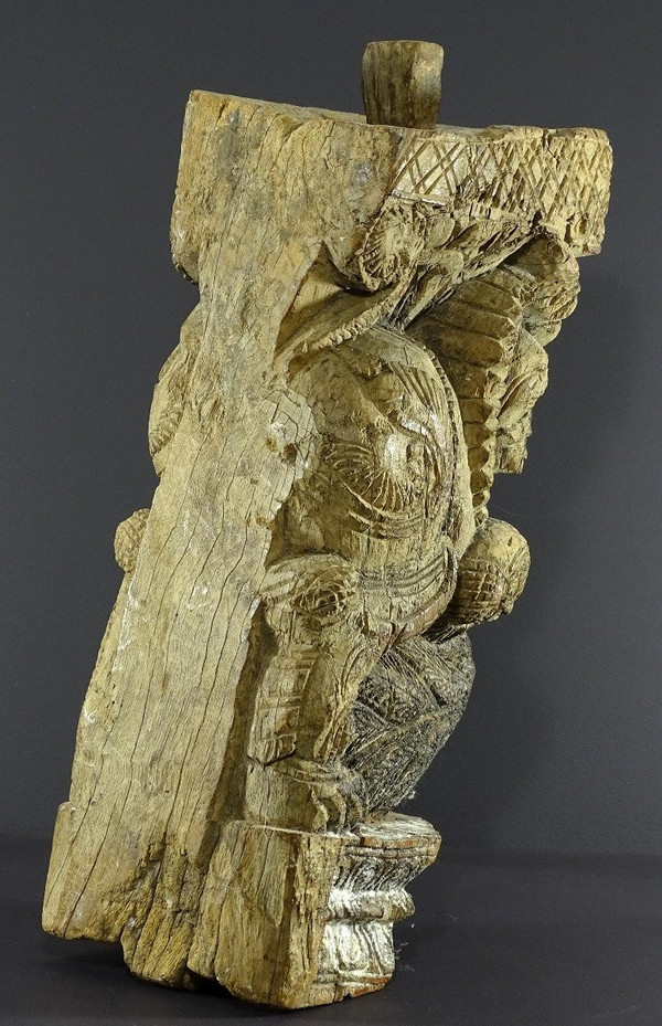 Inde, Région Du Tamil Nadu, XVIIème-XVIIIème, élément d'Architecture En Bois Figurant Un Yali. 