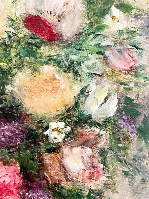 Jacques-Michel Dunoyer (1933-2000), Large Painting With Bouquet Of Flowers 1978.