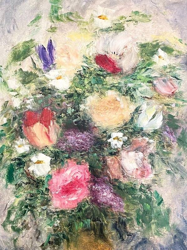 Jacques-Michel Dunoyer (1933-2000), Large Painting With Bouquet Of Flowers 1978.