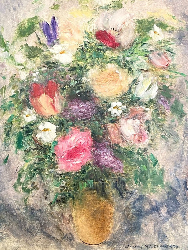 Jacques-Michel Dunoyer (1933-2000), Large Painting With Bouquet Of Flowers 1978.