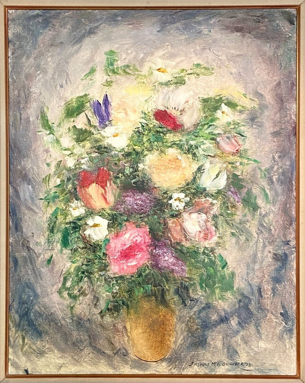 Jacques-Michel Dunoyer (1933-2000), Large Painting With Bouquet Of Flowers 1978.