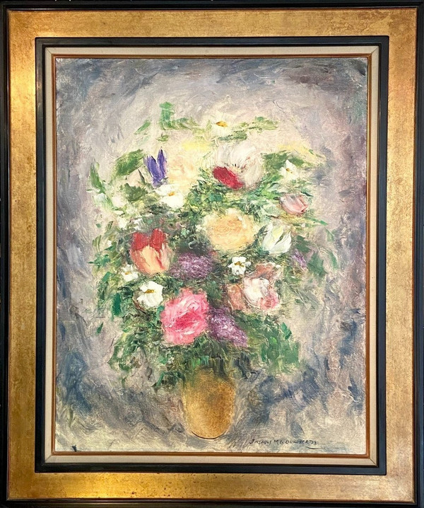 Jacques-Michel Dunoyer (1933-2000), Large Painting With Bouquet Of Flowers 1978.