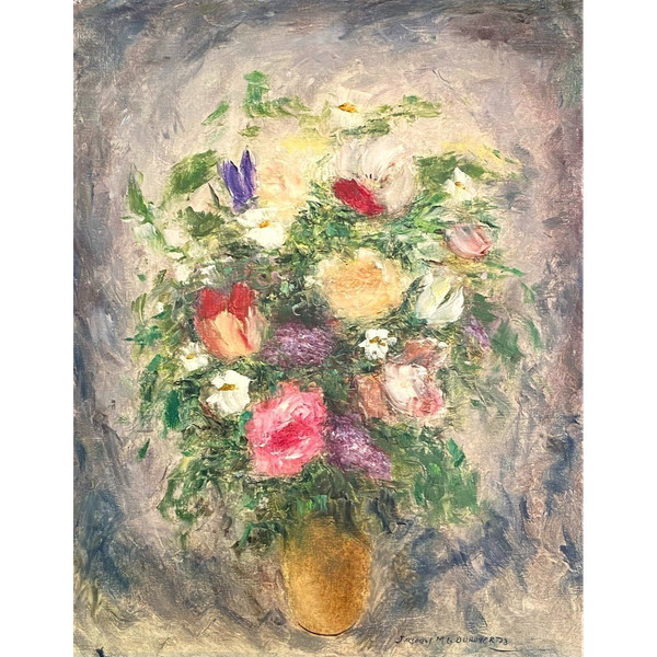 Jacques-Michel Dunoyer (1933-2000), Large Painting With Bouquet Of Flowers 1978.