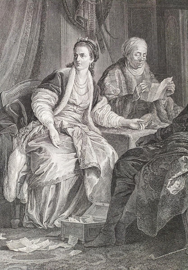 Gravure Romantique 18ème La Leçon Inutile Gravé Par Helman d'Après Leprince