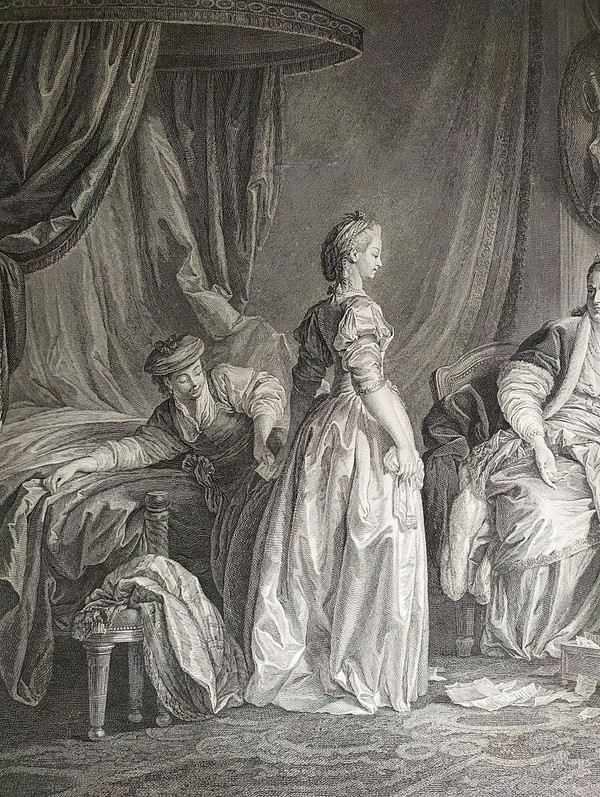Gravure Romantique 18ème La Leçon Inutile Gravé Par Helman d'Après Leprince