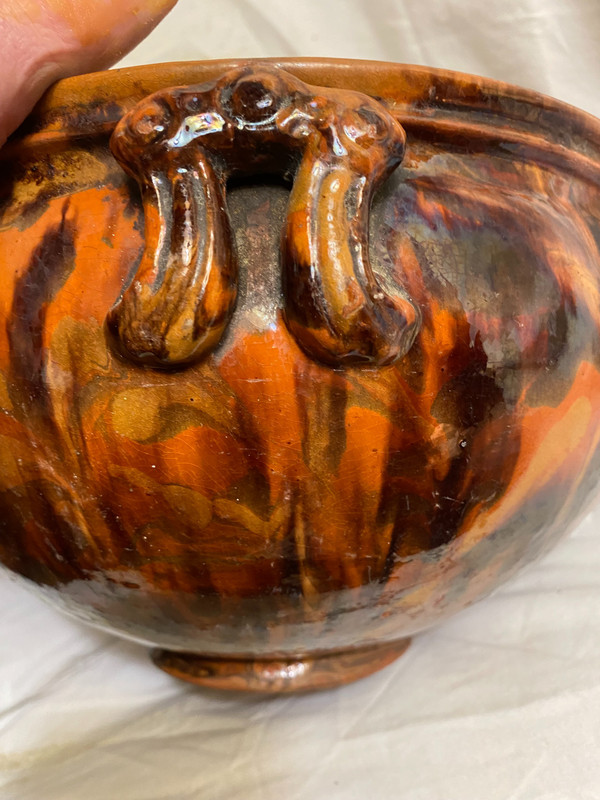beautiful late 18th century tureen in marbled glazed earthenware, Louis XV style, ochre & brown, Provençal