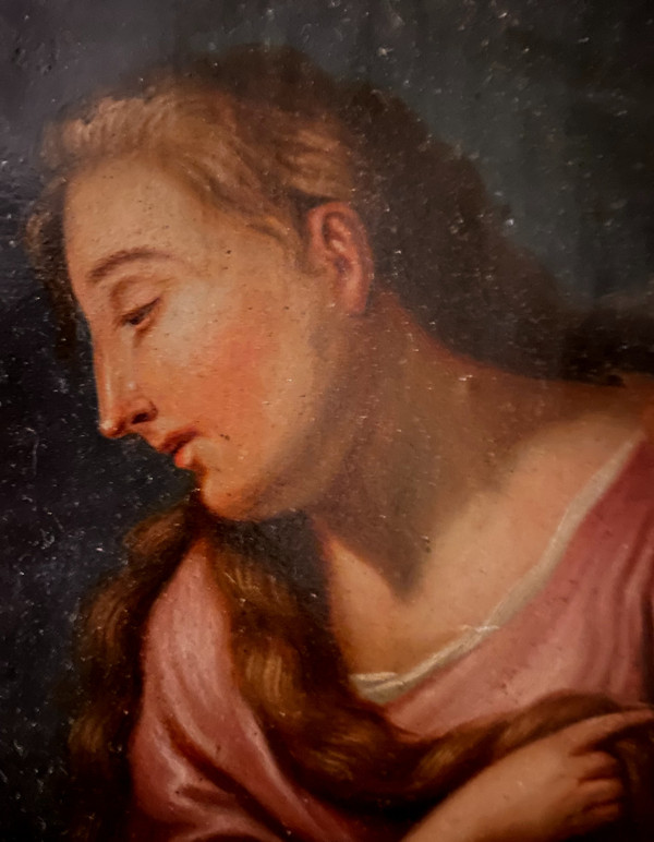 Madonna con volto illuminato da lampada della fine del XVIII secolo nello stile di Georges De la Tour