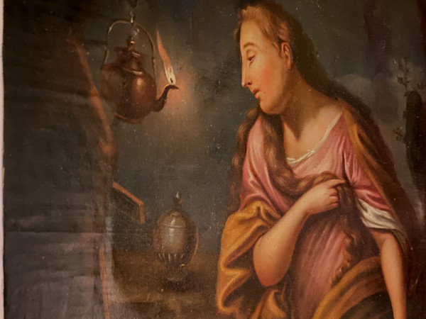 Madonna con volto illuminato da lampada della fine del XVIII secolo nello stile di Georges De la Tour