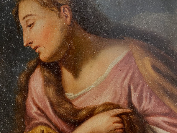 Madonna con volto illuminato da lampada della fine del XVIII secolo nello stile di Georges De la Tour