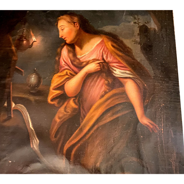 Madonna con volto illuminato da lampada della fine del XVIII secolo nello stile di Georges De la Tour