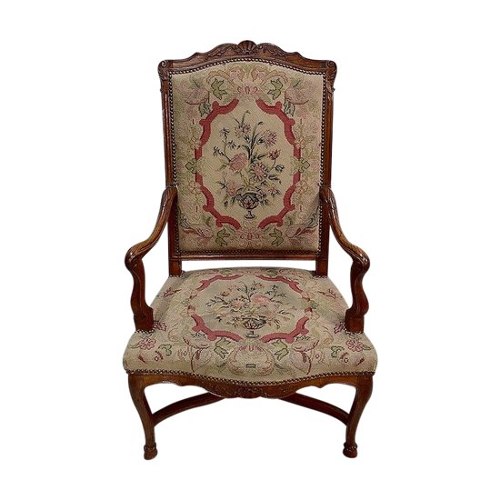 Armchair in Ash and cross stitch, Regency period - Early 18th century