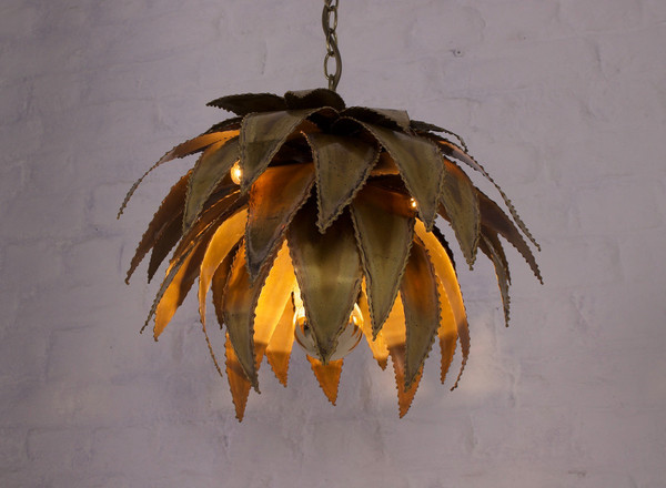Lampada a sospensione Agave in ottone Maison Jansen