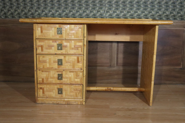 Bureau En Bambou, Rotin Et Laiton De Dal Vera, Italie, 1960s