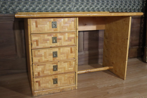 Bureau En Bambou, Rotin Et Laiton De Dal Vera, Italie, 1960s