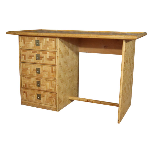 Bureau En Bambou, Rotin Et Laiton De Dal Vera, Italie, 1960s