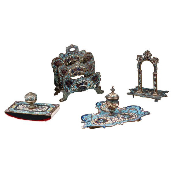 Cloisonné-Email-Schreibtischset, 19. Jahrhundert 