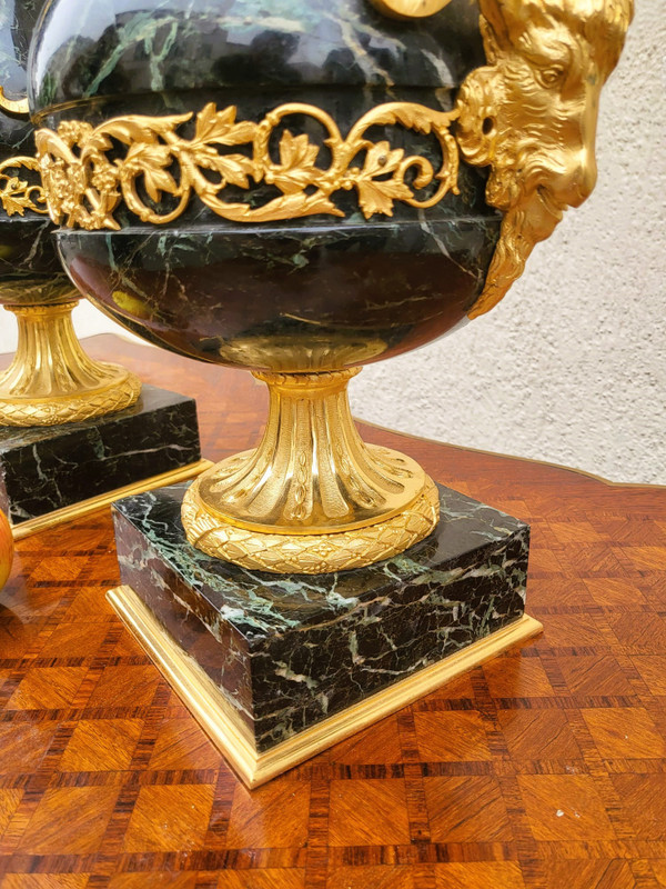 Pair of Marble and Bronze Cassolettes, 19th Century