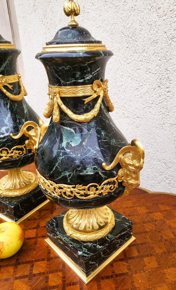 Pair of Marble and Bronze Cassolettes, 19th Century