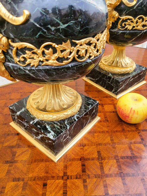 Pair of Marble and Bronze Cassolettes, 19th Century