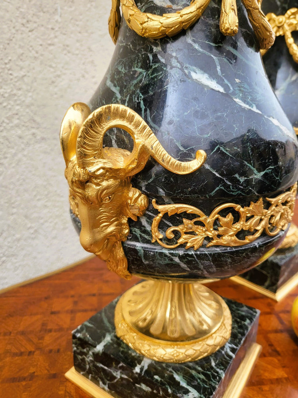 Pair of Marble and Bronze Cassolettes, 19th Century
