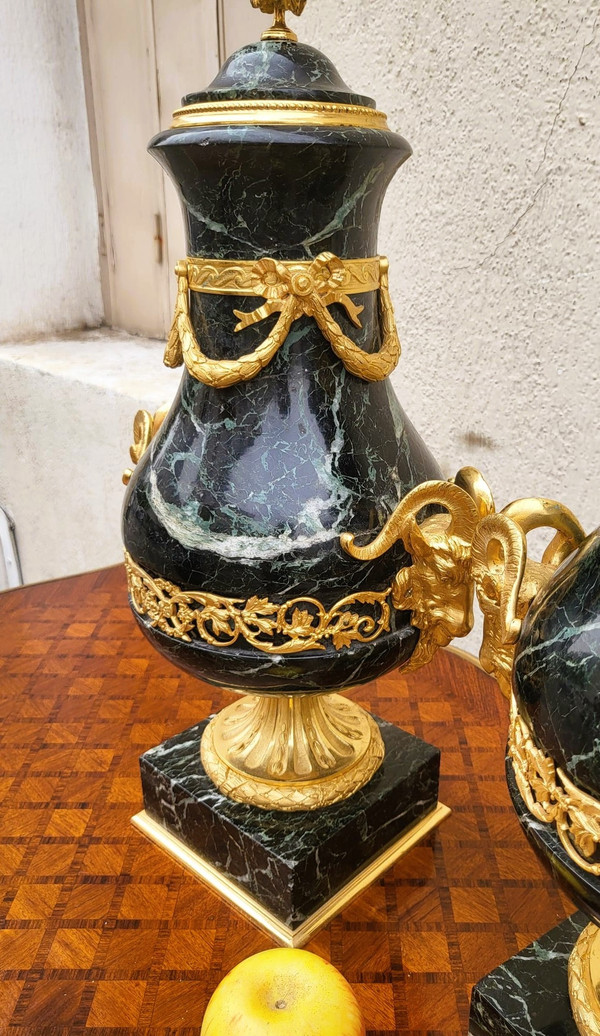 Pair of Marble and Bronze Cassolettes, 19th Century