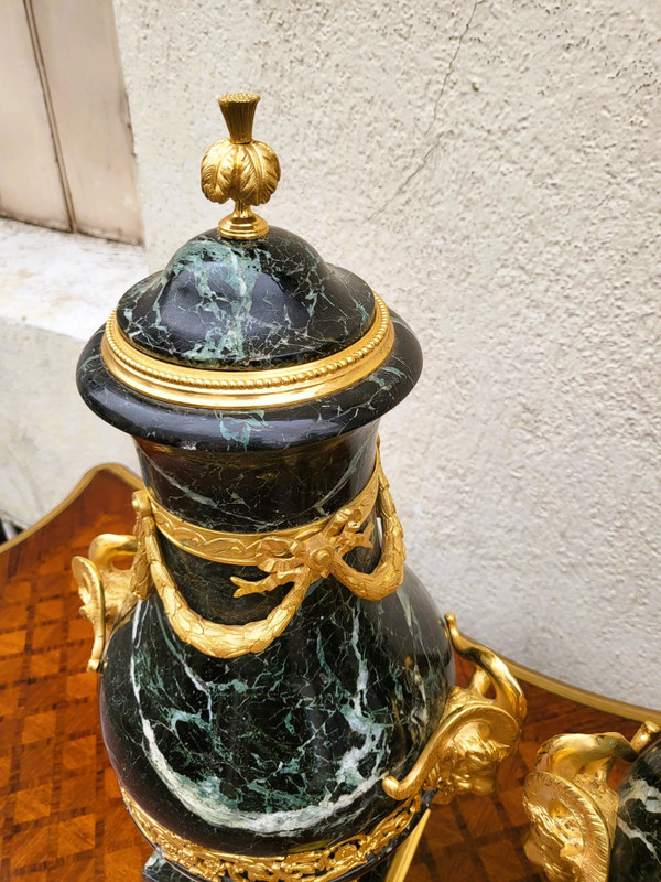 Pair of Marble and Bronze Cassolettes, 19th Century