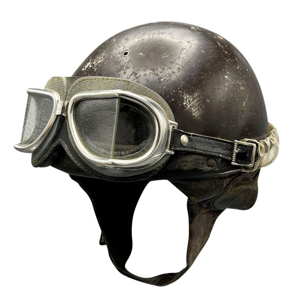 Geno Paris Motorradpilotenhelm mit Brille – Frankreich – Erste Hälfte des 20. Jahrhunderts