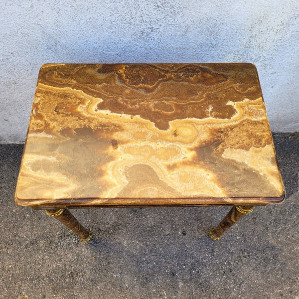 Table En Onyx Et Bronze, Pieds Escamotables, Napoléon III, XIXème Siècle