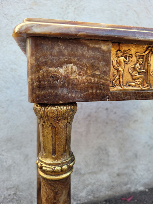 Table En Onyx Et Bronze, Pieds Escamotables, Napoléon III, XIXème Siècle