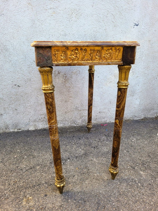 Table En Onyx Et Bronze, Pieds Escamotables, Napoléon III, XIXème Siècle