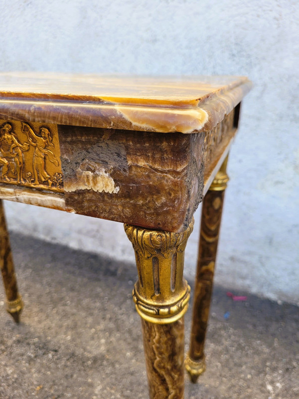 Table En Onyx Et Bronze, Pieds Escamotables, Napoléon III, XIXème Siècle