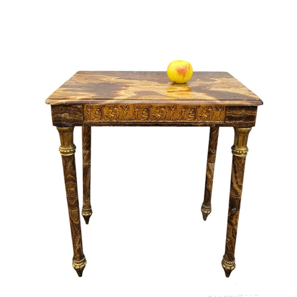 Table En Onyx Et Bronze, Pieds Escamotables, Napoléon III, XIXème Siècle