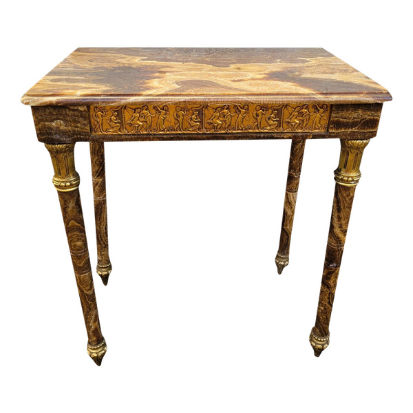 Table En Onyx Et Bronze, Pieds Escamotables, Napoléon III, XIXème Siècle