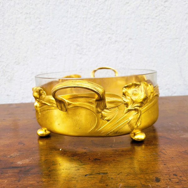 Coupe Aux Iris, Métal Doré Et Cristal, Art Nouveau, début XXème siècle