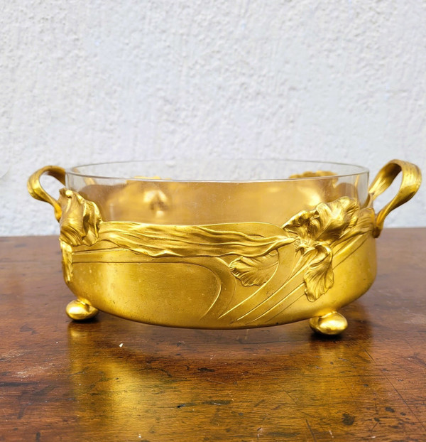 Coupe Aux Iris, Métal Doré Et Cristal, Art Nouveau, début XXème siècle