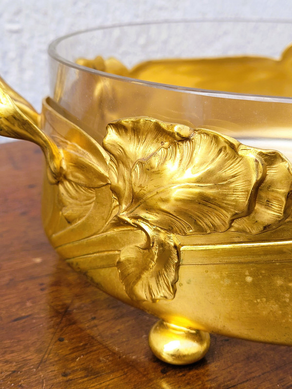 Coupe Aux Iris, Métal Doré Et Cristal, Art Nouveau, début XXème siècle