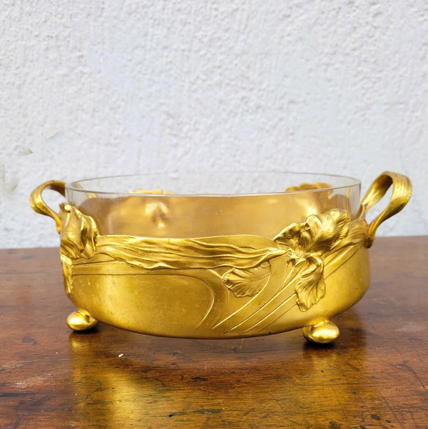 Coupe Aux Iris, Métal Doré Et Cristal, Art Nouveau, début XXème siècle