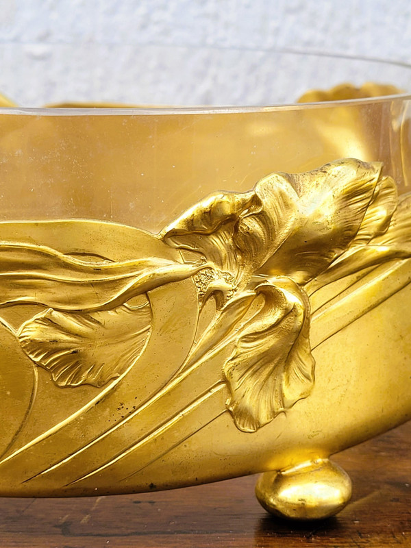 Coupe Aux Iris, Métal Doré Et Cristal, Art Nouveau, début XXème siècle
