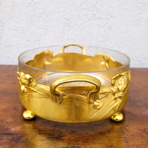 Coupe Aux Iris, Métal Doré Et Cristal, Art Nouveau, début XXème siècle