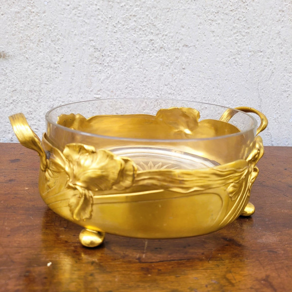Coupe Aux Iris, Métal Doré Et Cristal, Art Nouveau, début XXème siècle