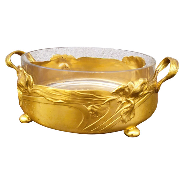 Coupe Aux Iris, Métal Doré Et Cristal, Art Nouveau, début XXème siècle