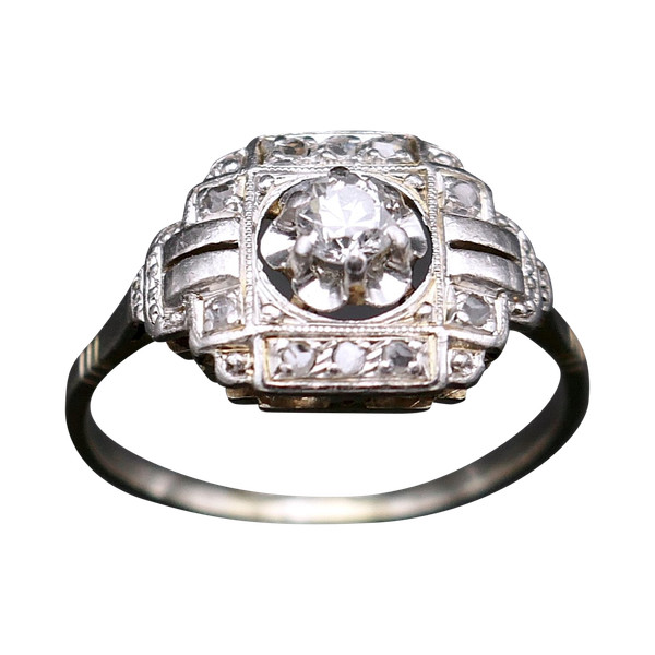 Art-Deco-Diamantring, Gold- und Platinfassung.