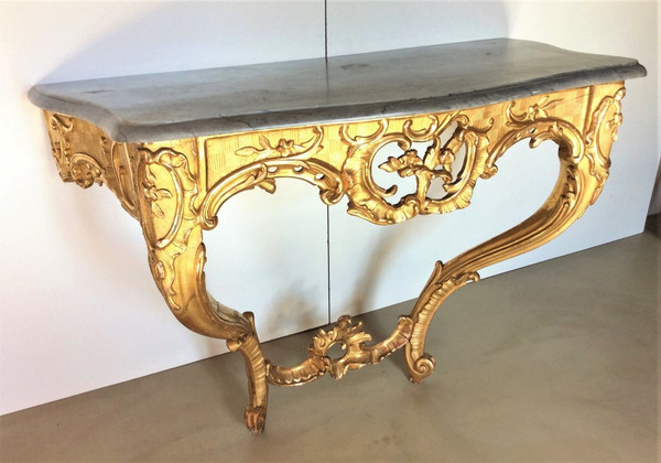 25% OFF UNTIL 30.11 - Curved Console Table In Molded And Carved Wood - 18th Century