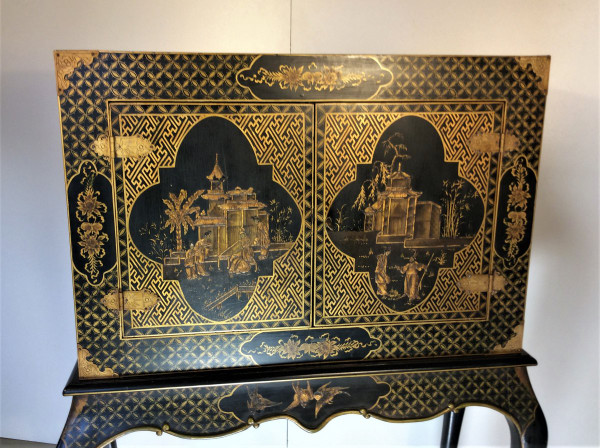 25% DISCOUNT UNTIL 11/30 - Black and Gold Lacquer Cabinet - Early 20th Century