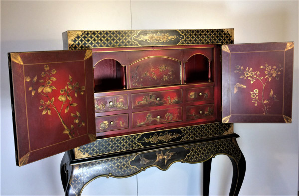 25% DISCOUNT UNTIL 11/30 - Black and Gold Lacquer Cabinet - Early 20th Century
