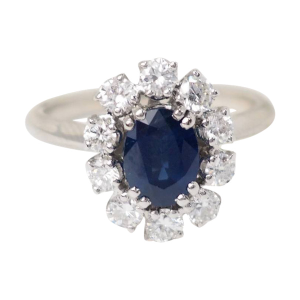 Anello Margherita in oro bianco, zaffiro e diamanti