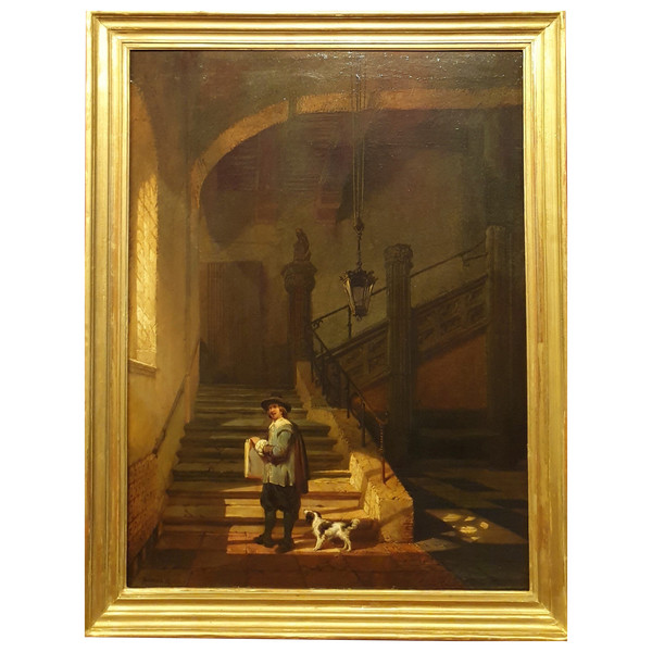 Hubertus VAN HOVE - The artist at his client's (Rembrandt?)
