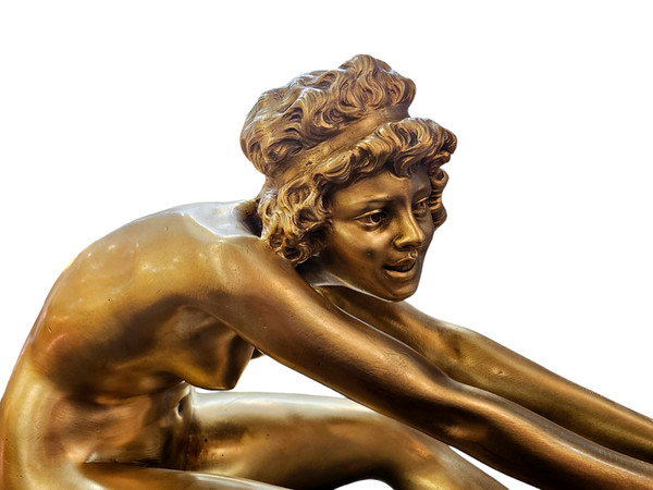 Affortunato Gory Grande Bronzo Art Deco "Giovane Ragazza e Capra"