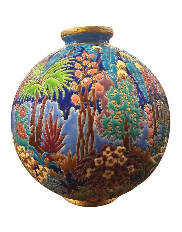 Longwy Colonial Art Deco Ball Vase