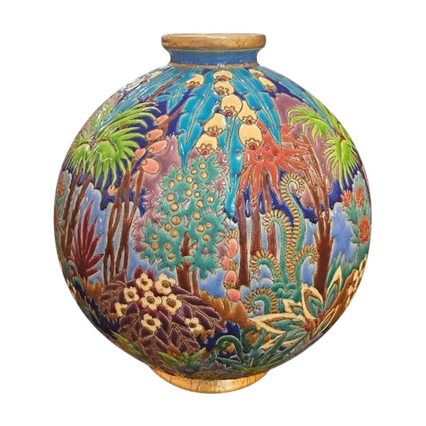 Longwy Colonial Art Deco Ball Vase